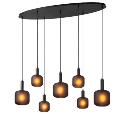 Suspension Eloise 7 pendentifs en verre fumé.